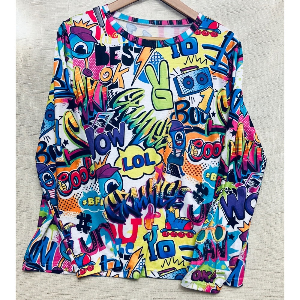 Unbranded Graffiti Pop Art Top Womens Large Multicolor Excellent Long Sleeve - Picture 8 of 8